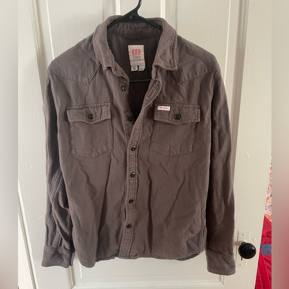 Gray Topo Designs button up flannel